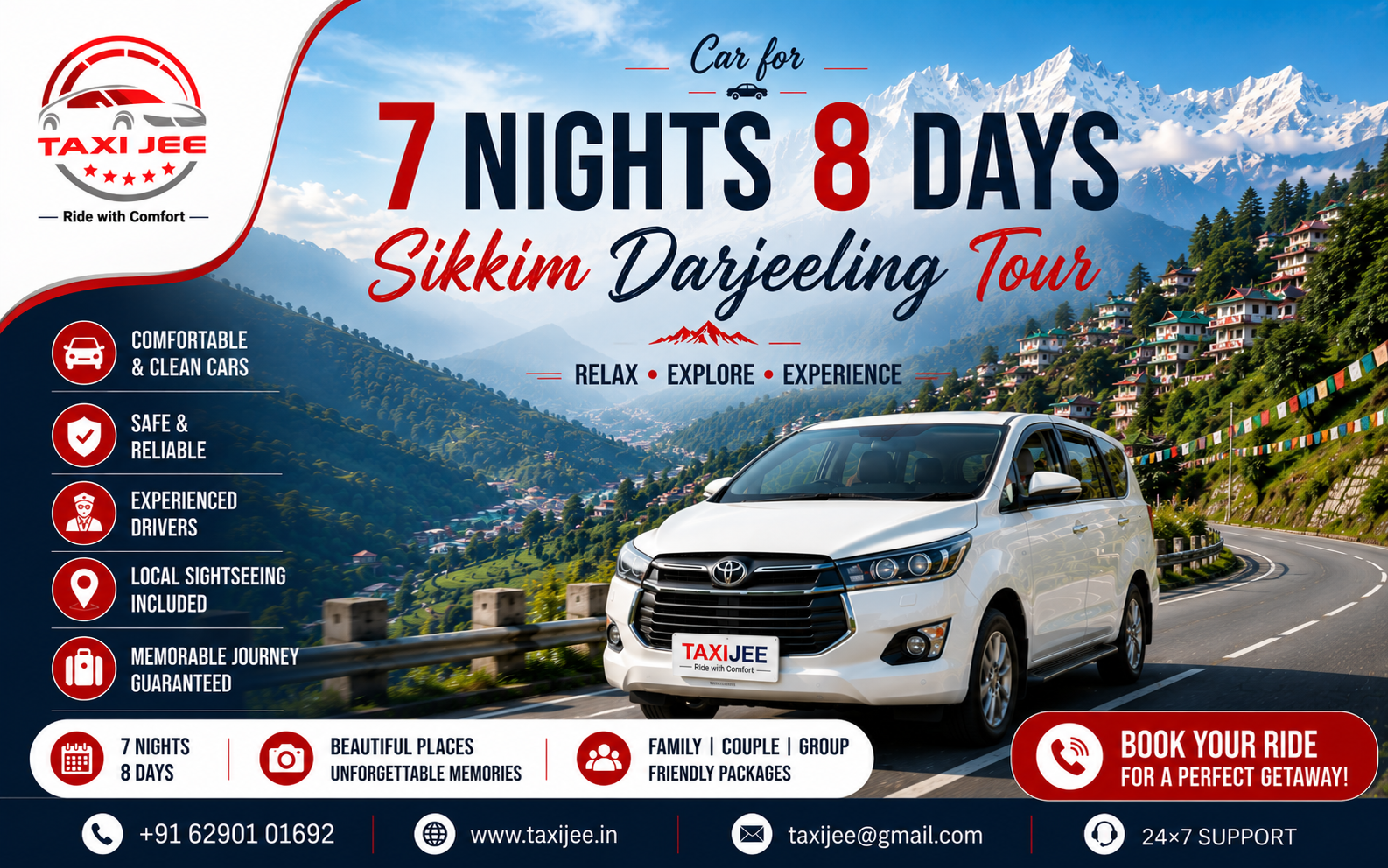 Car for 7 Nights 8 Days Gangtok Pelling Darjeeling Tour